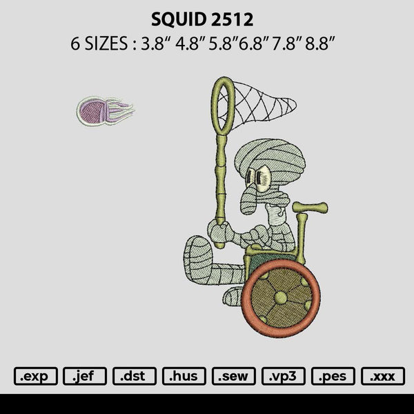 Squid 2512 Embroidery File 6 sizes