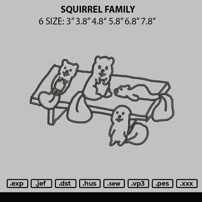 Squirrel Family Embroidery File 6 sizes