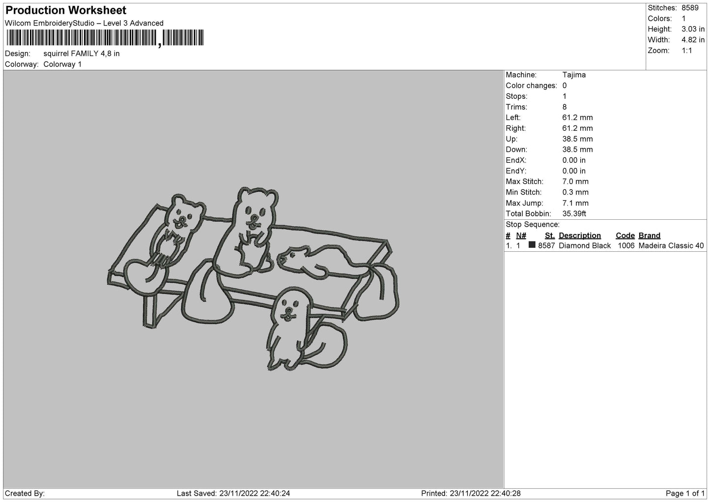 Squirrel Family Embroidery File 6 sizes