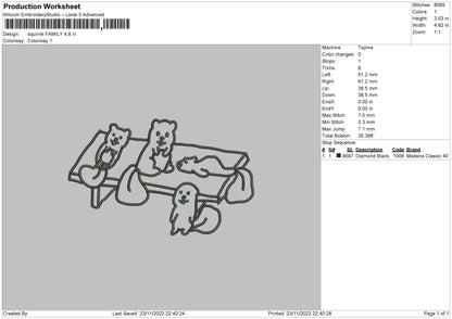 Squirrel Family Embroidery File 6 sizes