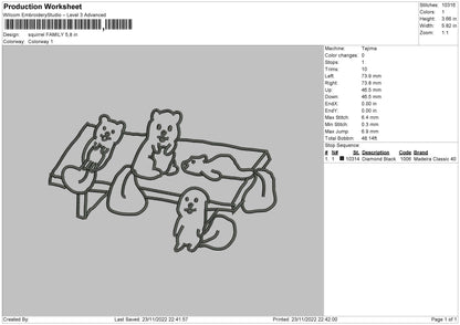 Squirrel Family Embroidery File 6 sizes
