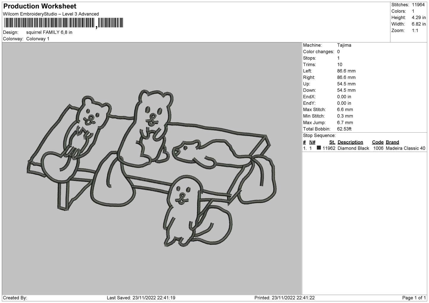 Squirrel Family Embroidery File 6 sizes