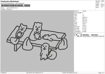 Squirrel Family Embroidery File 6 sizes