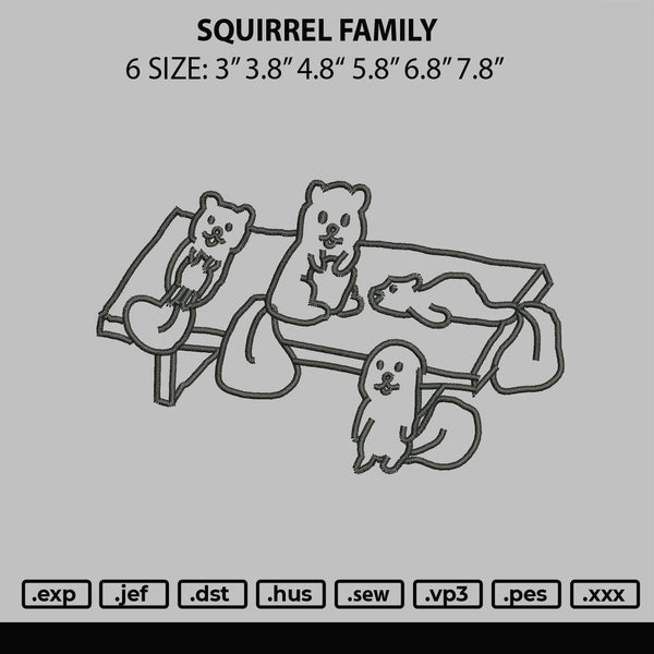 Squirrel Family Embroidery File 6 sizes