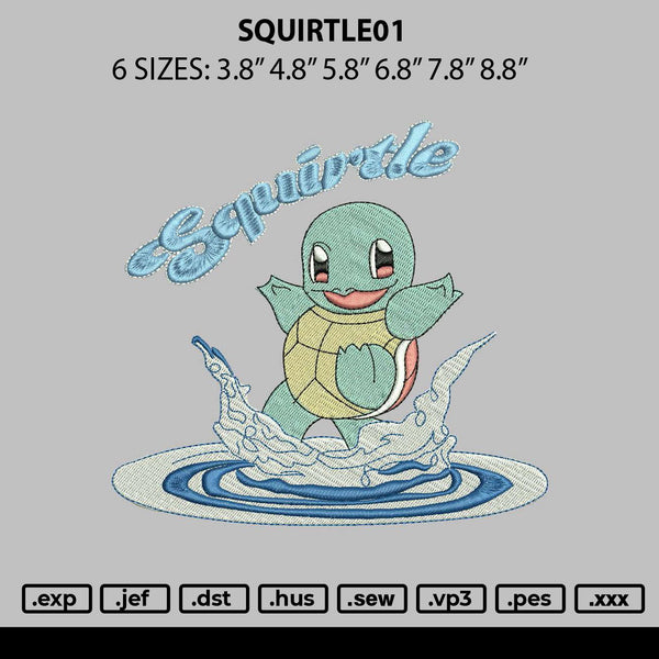 Squirtle01 Embroidery File 6 sizes
