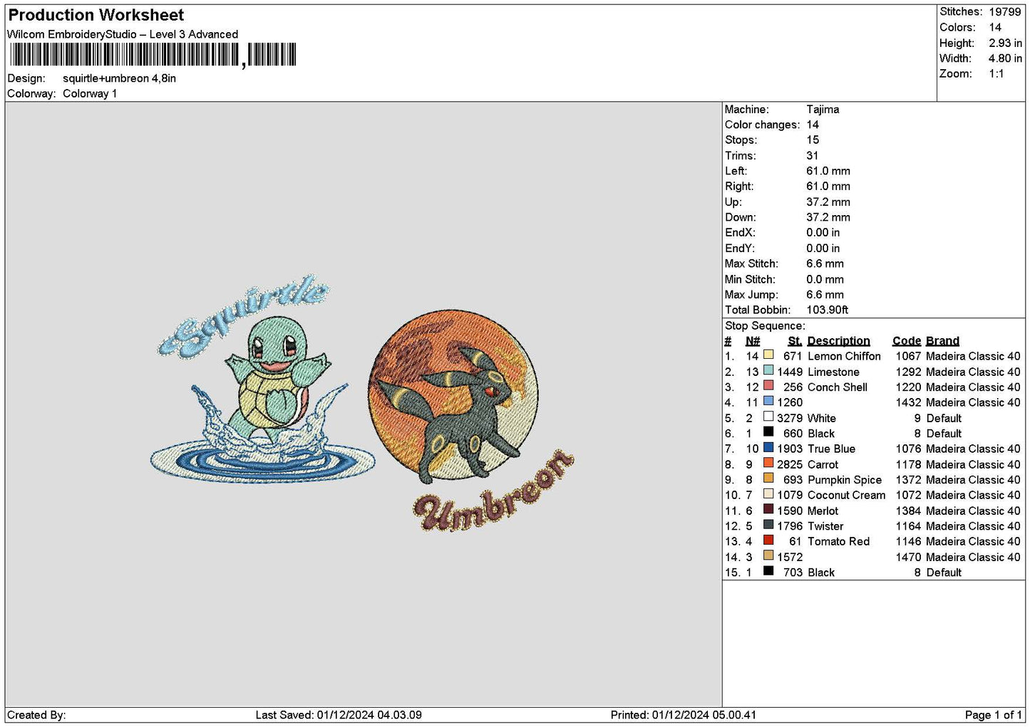 Squirtleumbreon Embroidery File 6 sizes