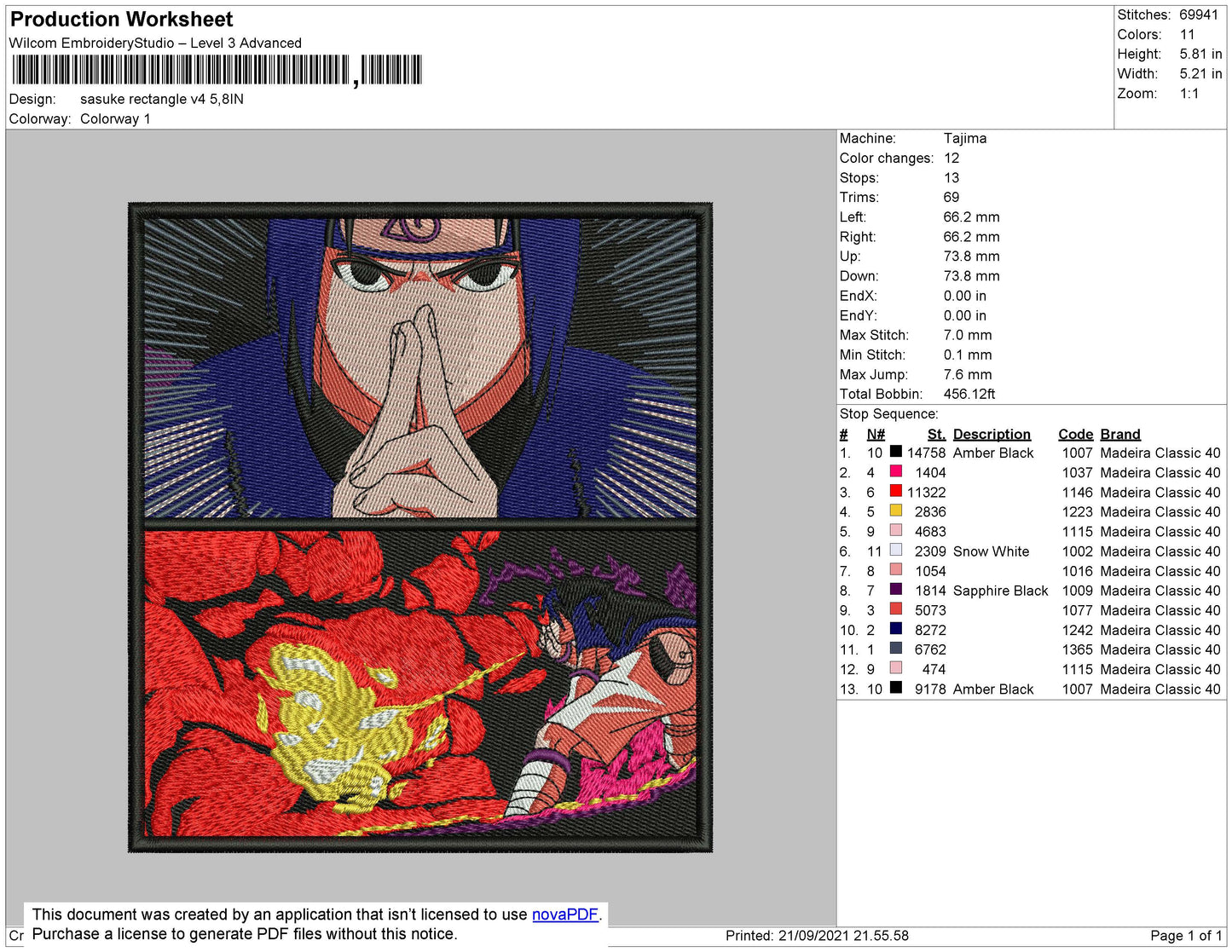 Sasuke Rectangle V4 Embroidery File 4 size