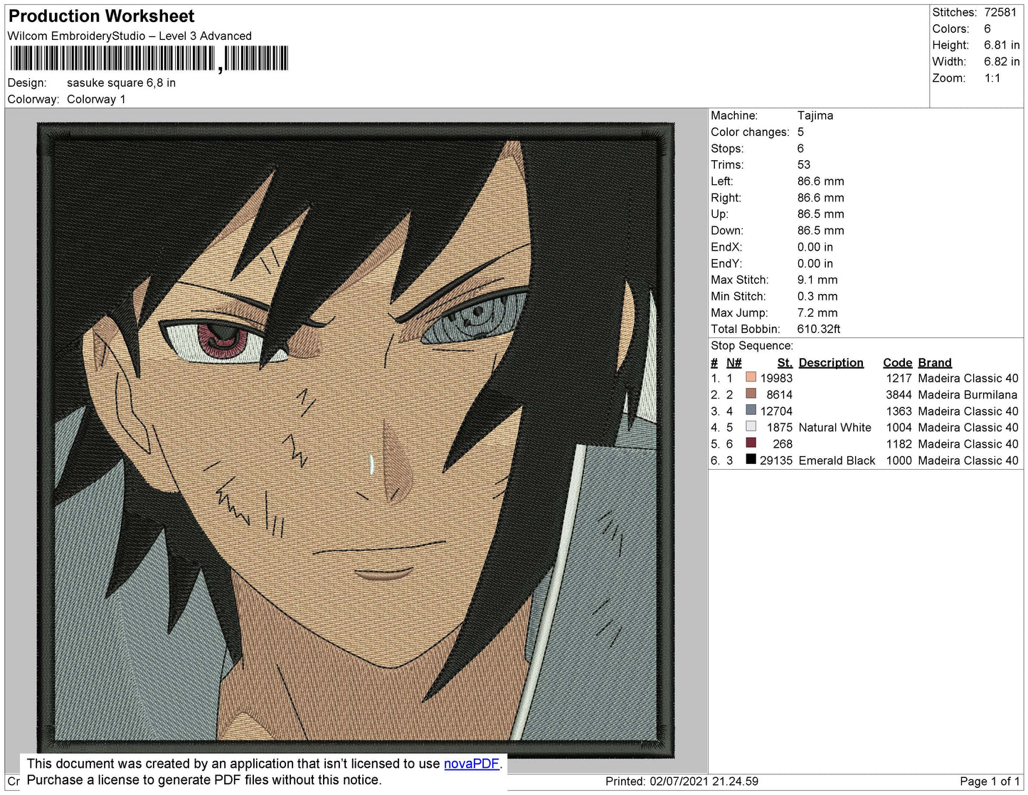Sasuke Square Embroidery File 4 size
