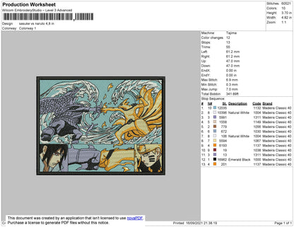 Sasuke Vs Naruto Embroidery File 4 size
