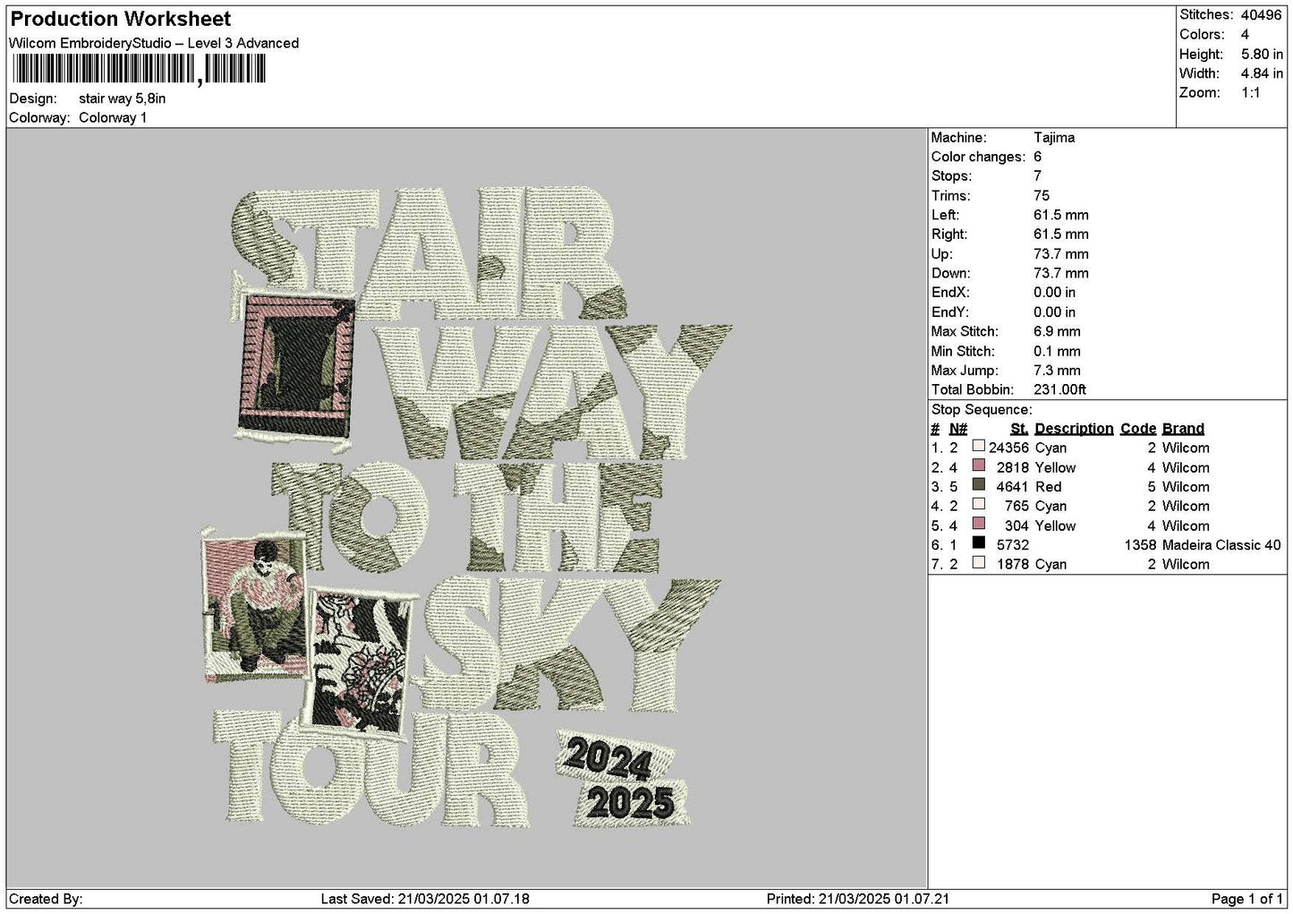 Stairtext Embroidery File 6 sizes