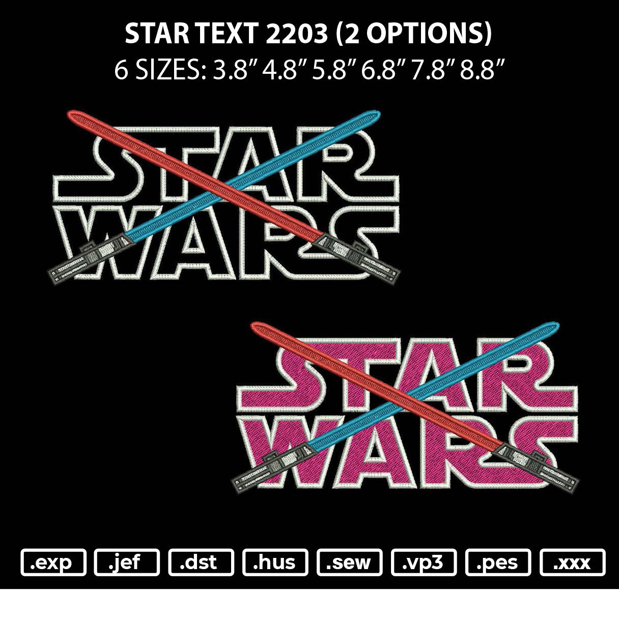 Star Text 2203 Embroidery 2 File 6 sizes