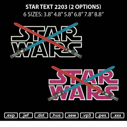 Star Text 2203 Embroidery 2 File 6 sizes