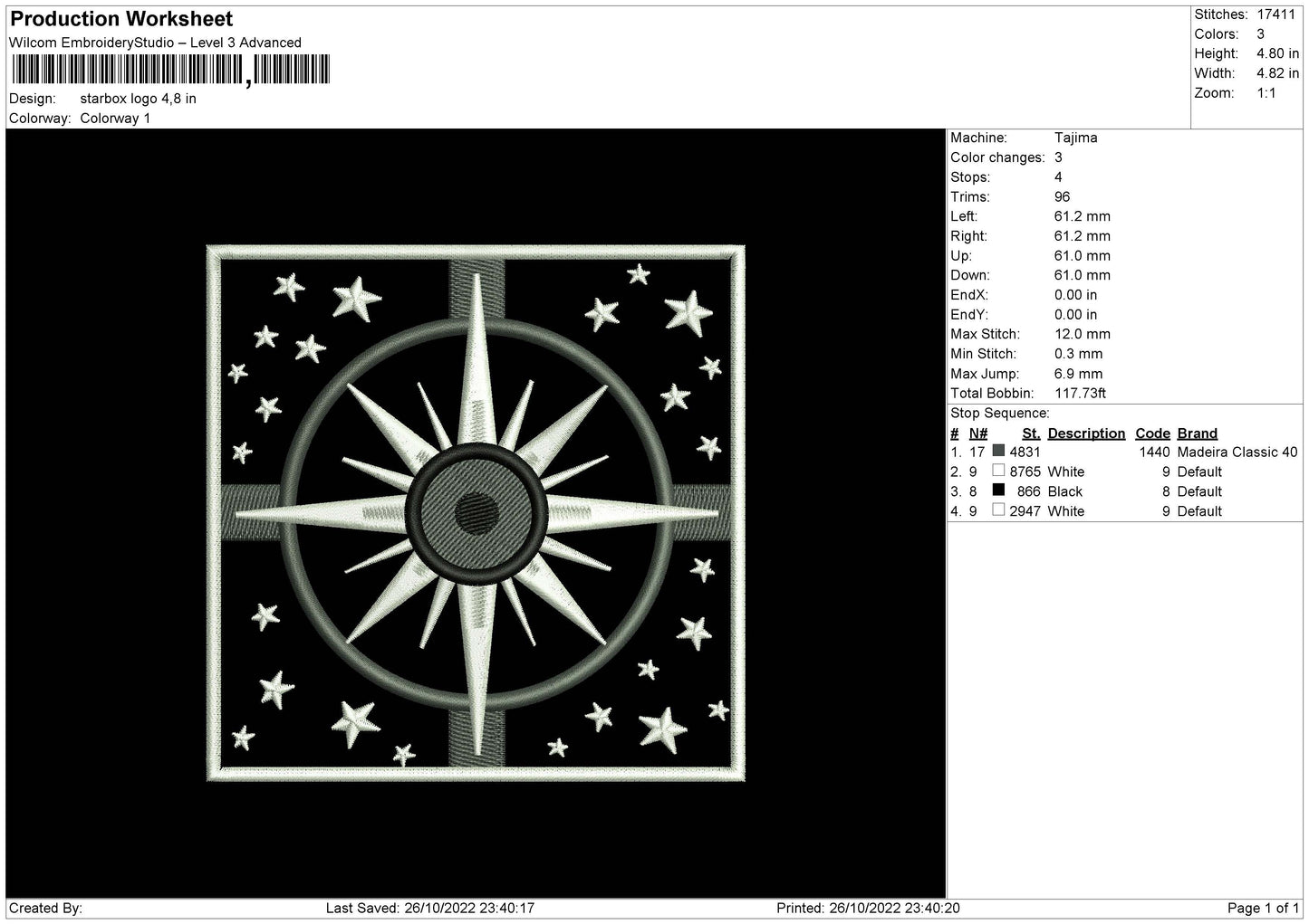 Starbox Logo Embroidery File 6 sizes