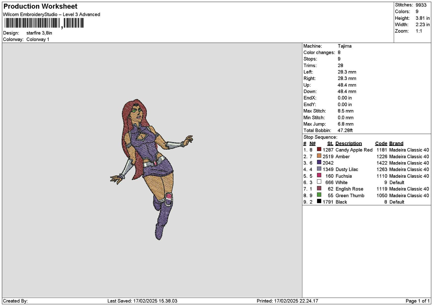 Woman Hero 1702 Embroidery File 6 sizes