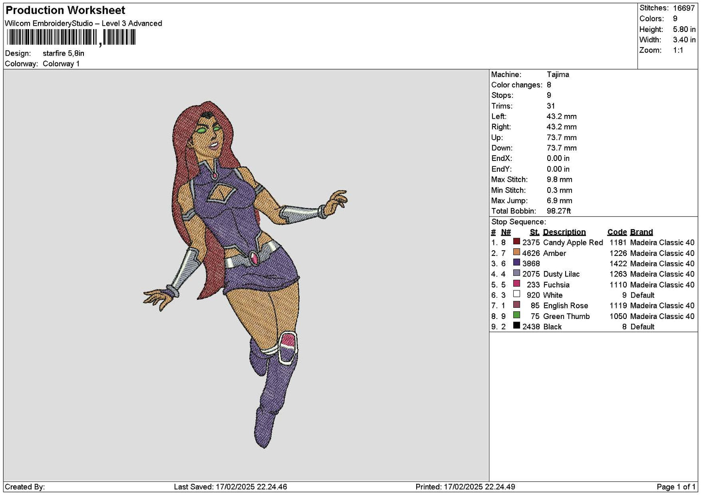 Woman Hero 1702 Embroidery File 6 sizes