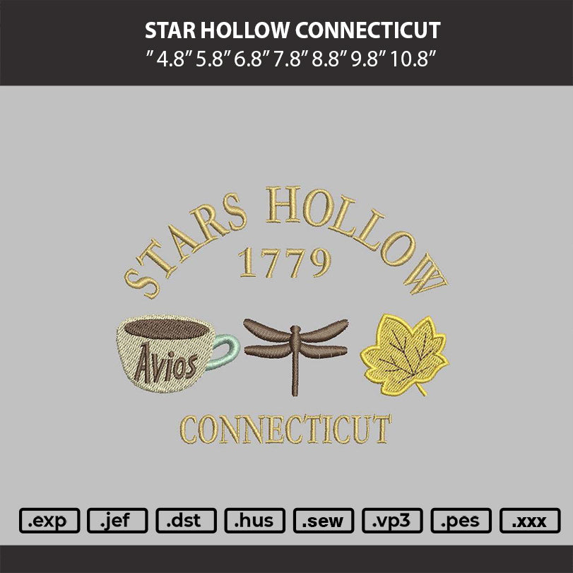 Stars Hollow Connecticut  Embroidery Design File