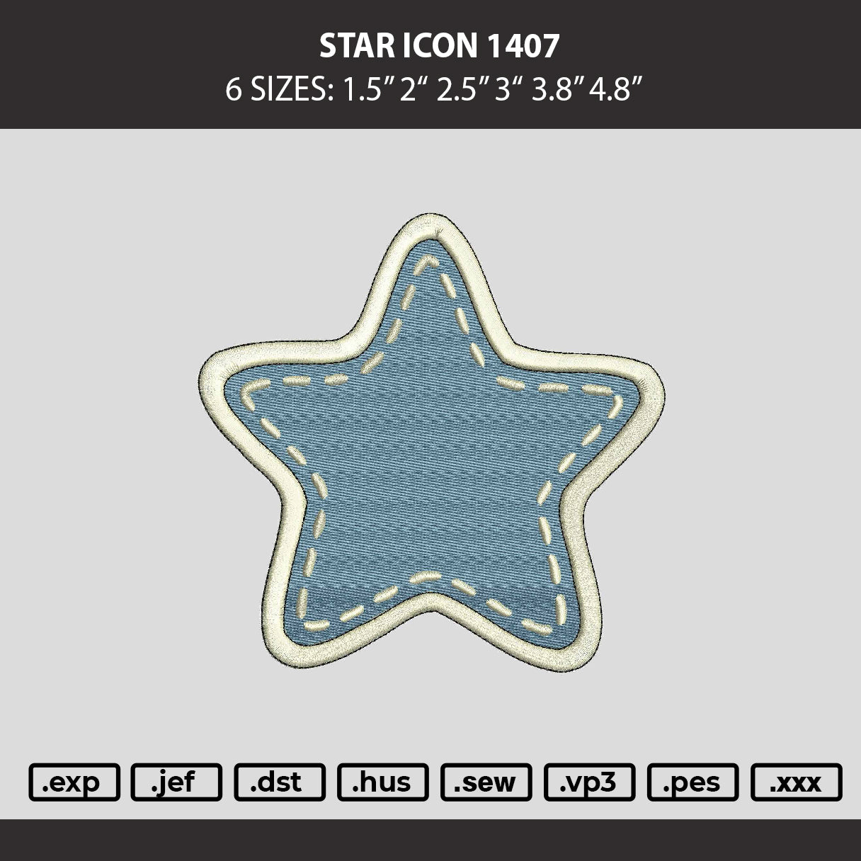 Star Icon Embroidery Machine Design File 6 sizes