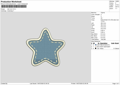 Star Icon Embroidery Machine Design File 6 sizes