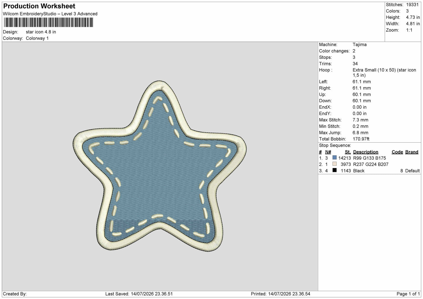 Star Icon Embroidery Machine Design File 6 sizes