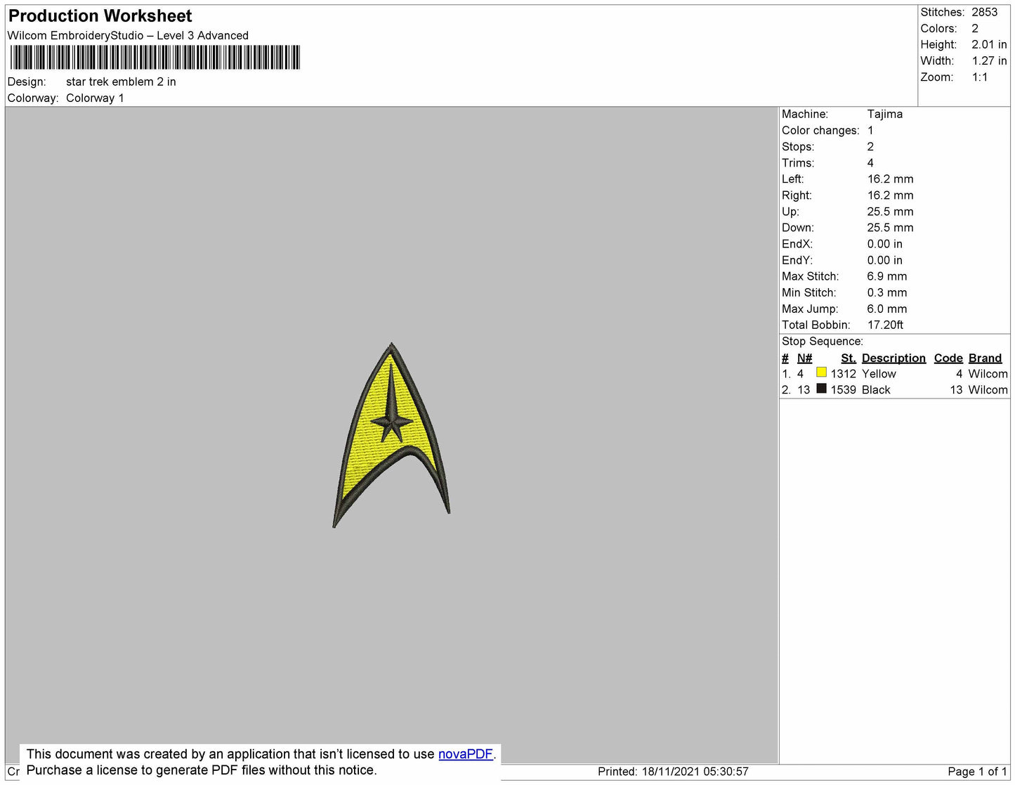 Star Trek Emblem Embroidery File 5 size