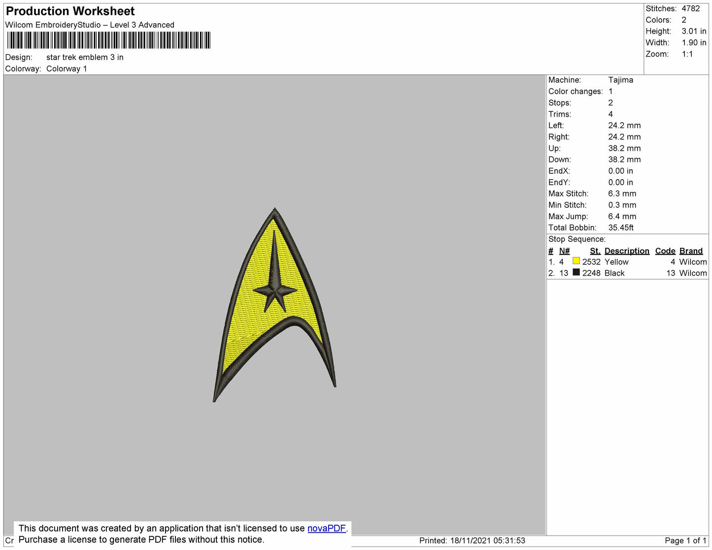 Star Trek Emblem Embroidery File 5 size