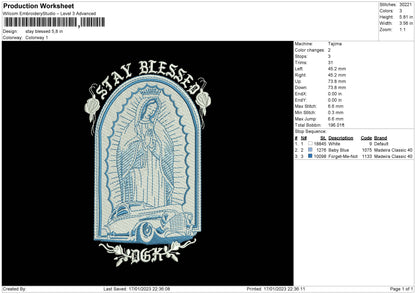 Stay Blessed Embroidery File 6 sizes