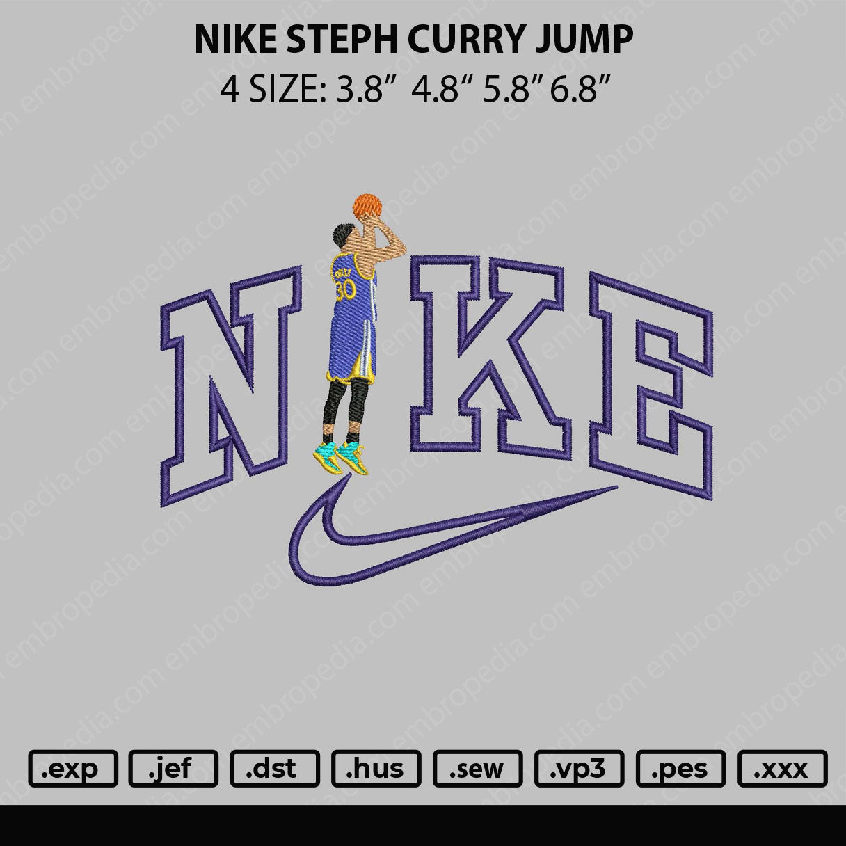 Nike Steph Curry Jump Embroidery File 4 size