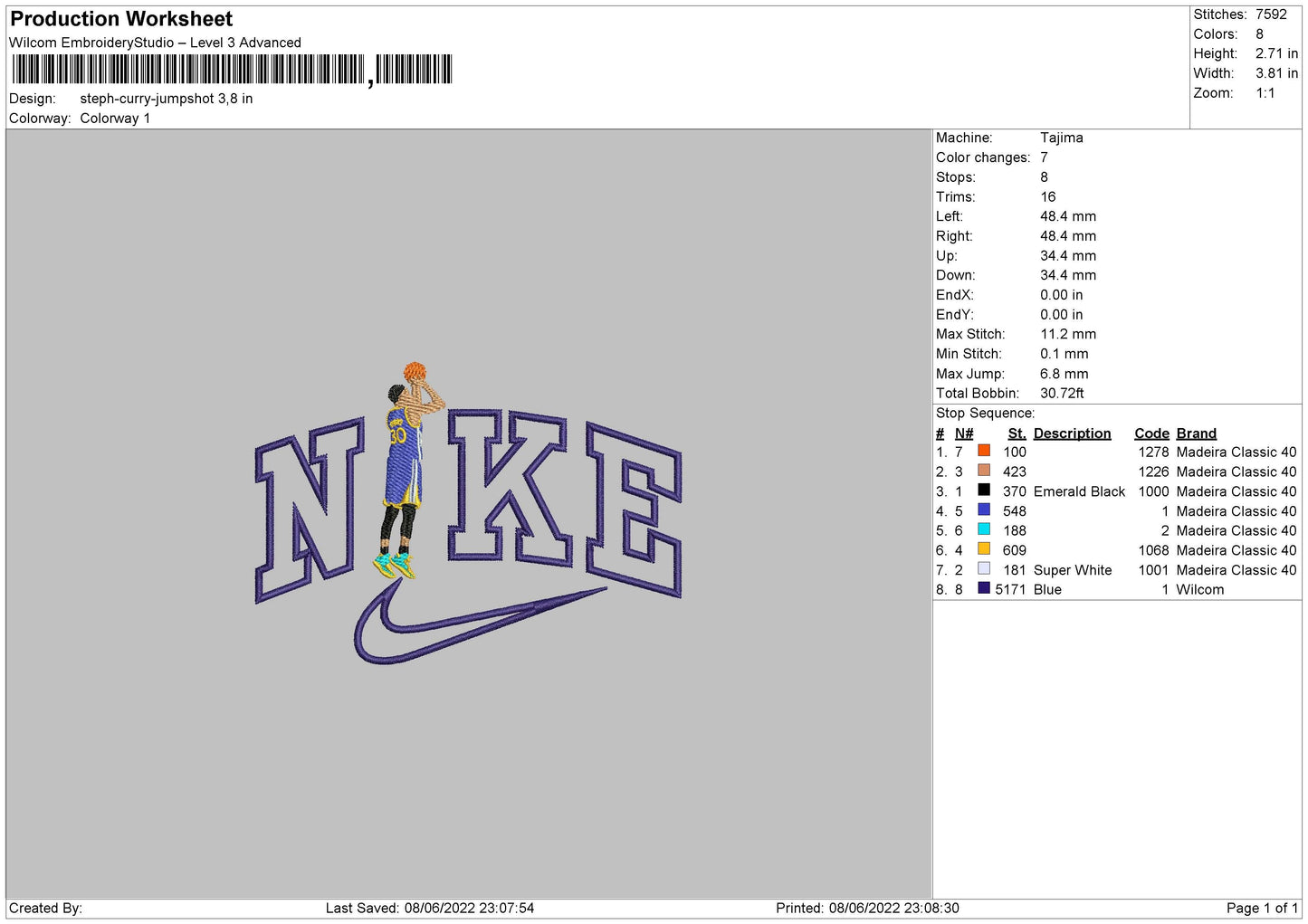 Nike Steph Curry Jump Embroidery File 4 size