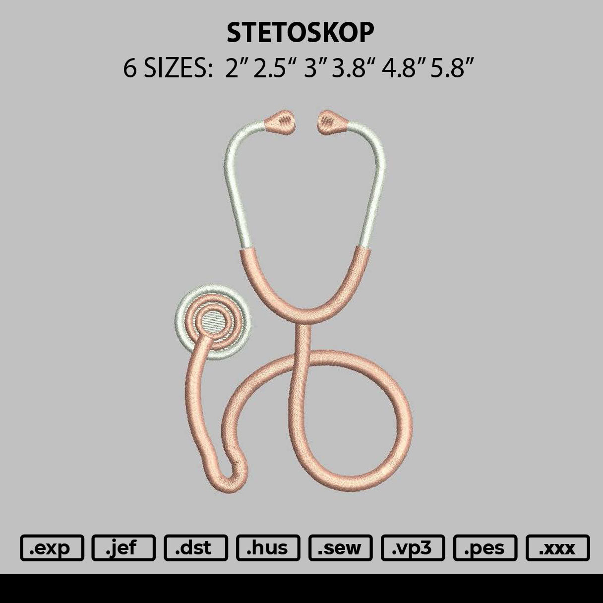 Stetoskop Embroidery File 6 sizes