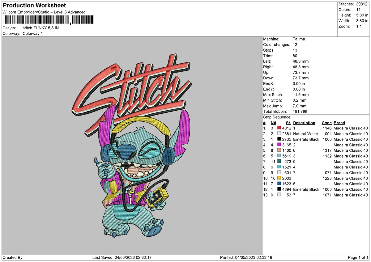 Stitch Funky Embroidery File 6 sizes – Master Digitizer