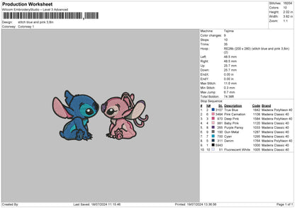 Stitch Blue Pink Embroidery File 6 sizes