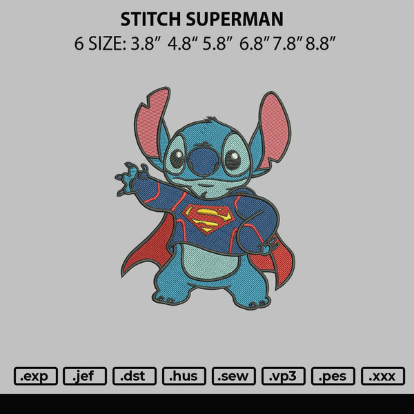 Stitch Superman Embroidery File 6 sizes