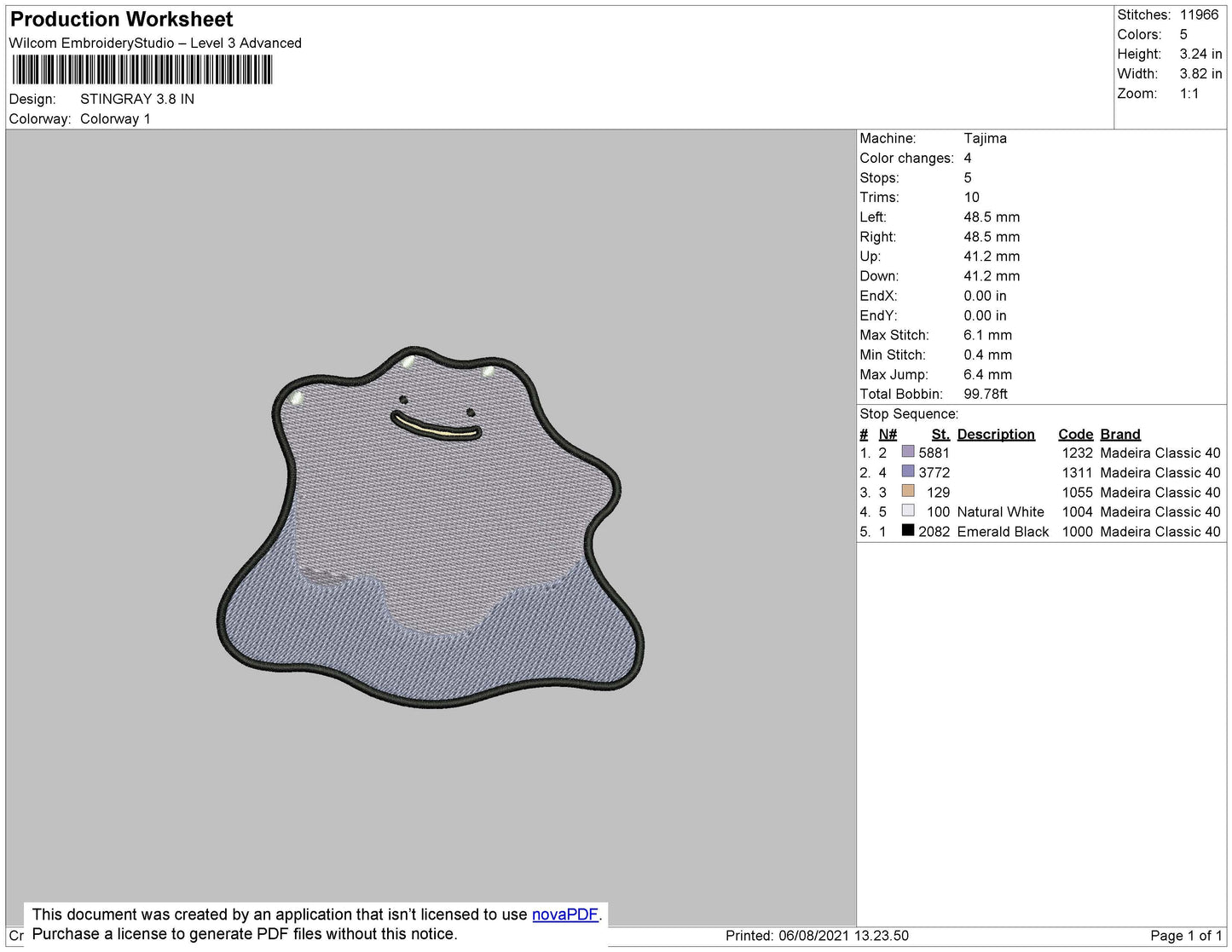 Stingray Embroidery File 4 size
