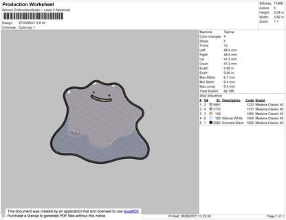Stingray Embroidery File 4 size