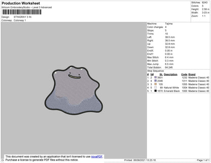 Stingray Embroidery File 4 size
