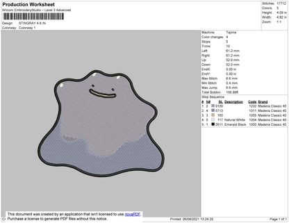 Stingray Embroidery File 4 size