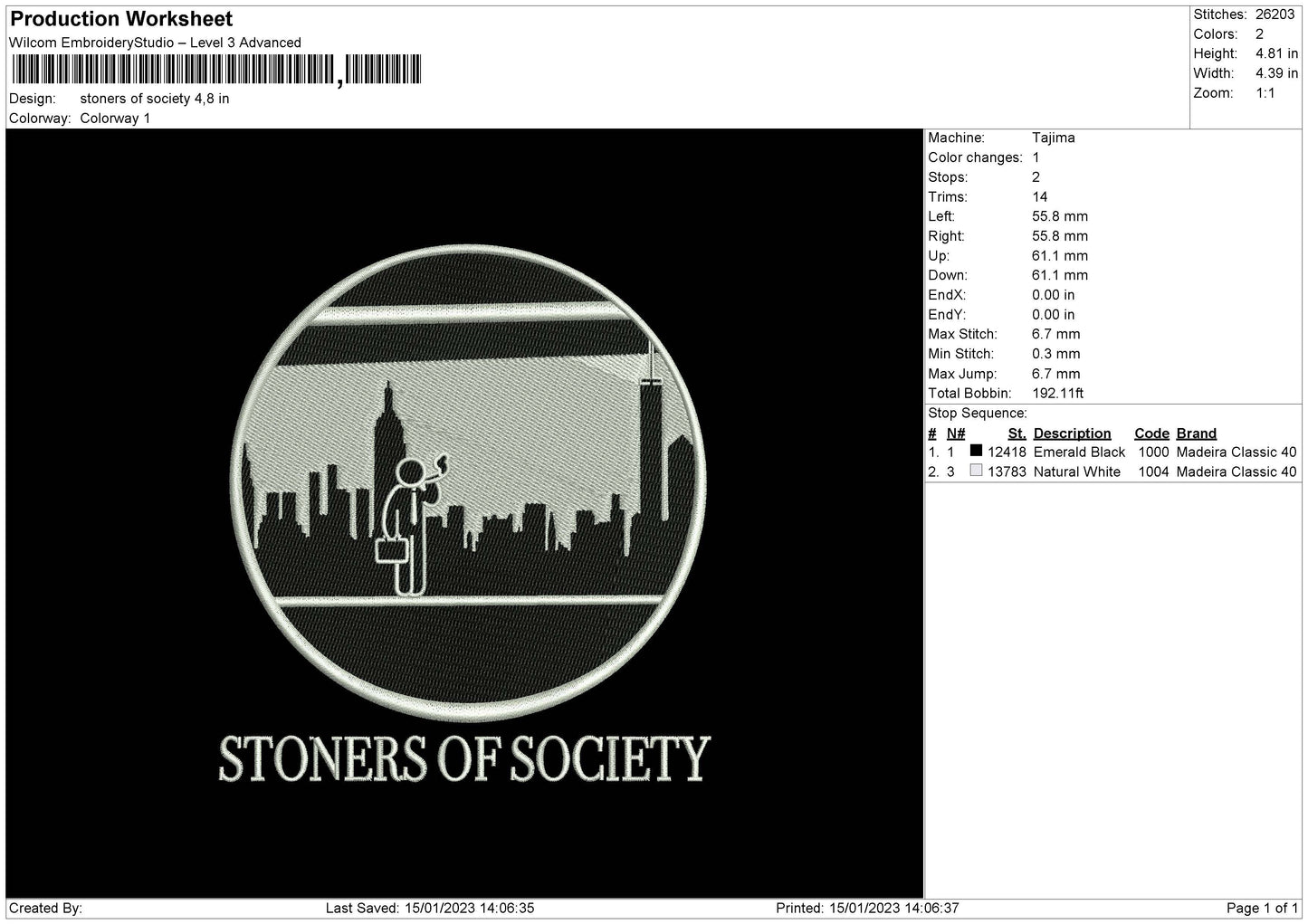 Stoners Embroidery File 6 sizes