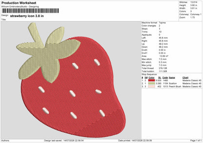 Strawberry Icon Embroidery Machine Design File 6 sizes