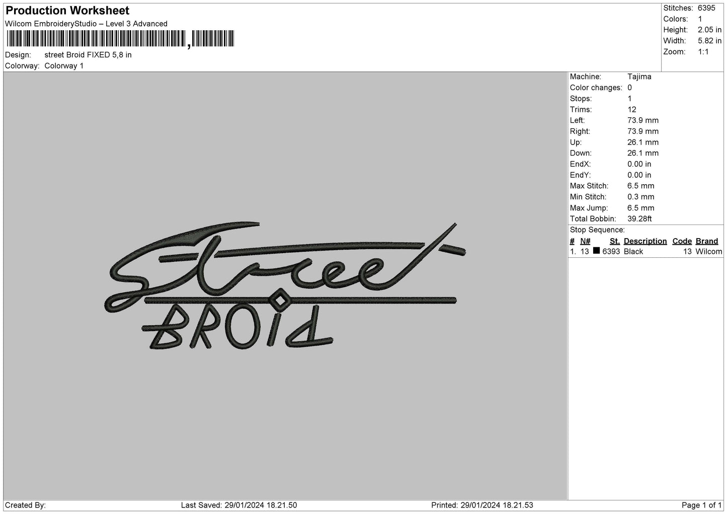 Street Text Embroidery File 6 sizes