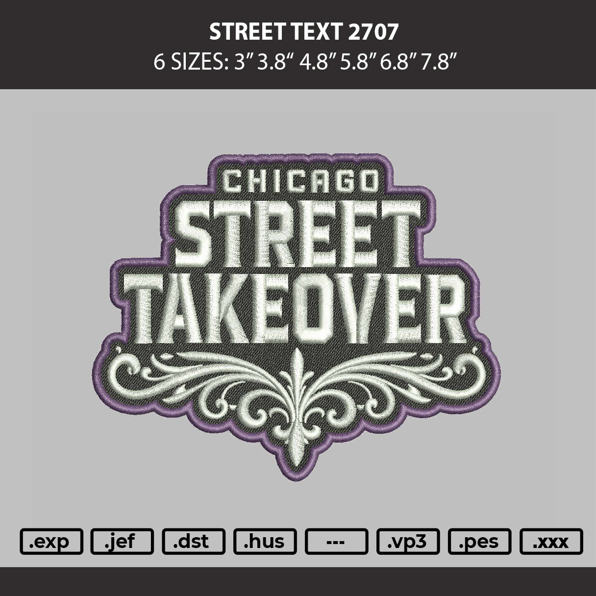 Street Text Embroidery Machine Design File 6 sizes