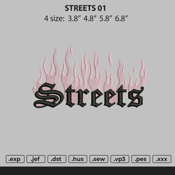 Streets Text Embroidery File 4 size