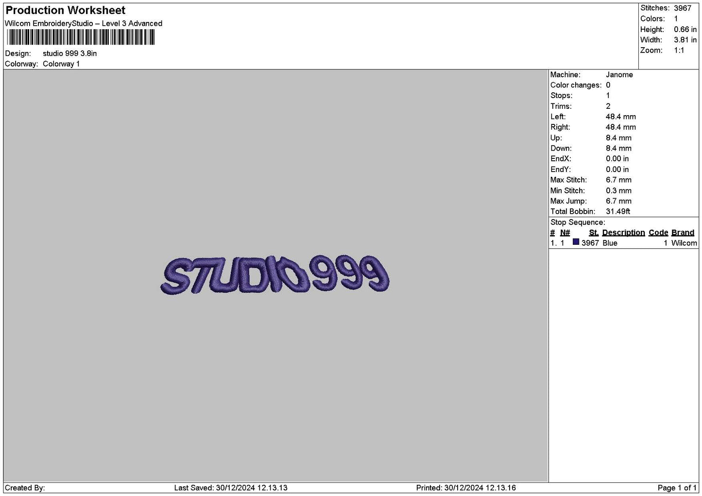 Studiotext 03 Embroidery File 6 sizes