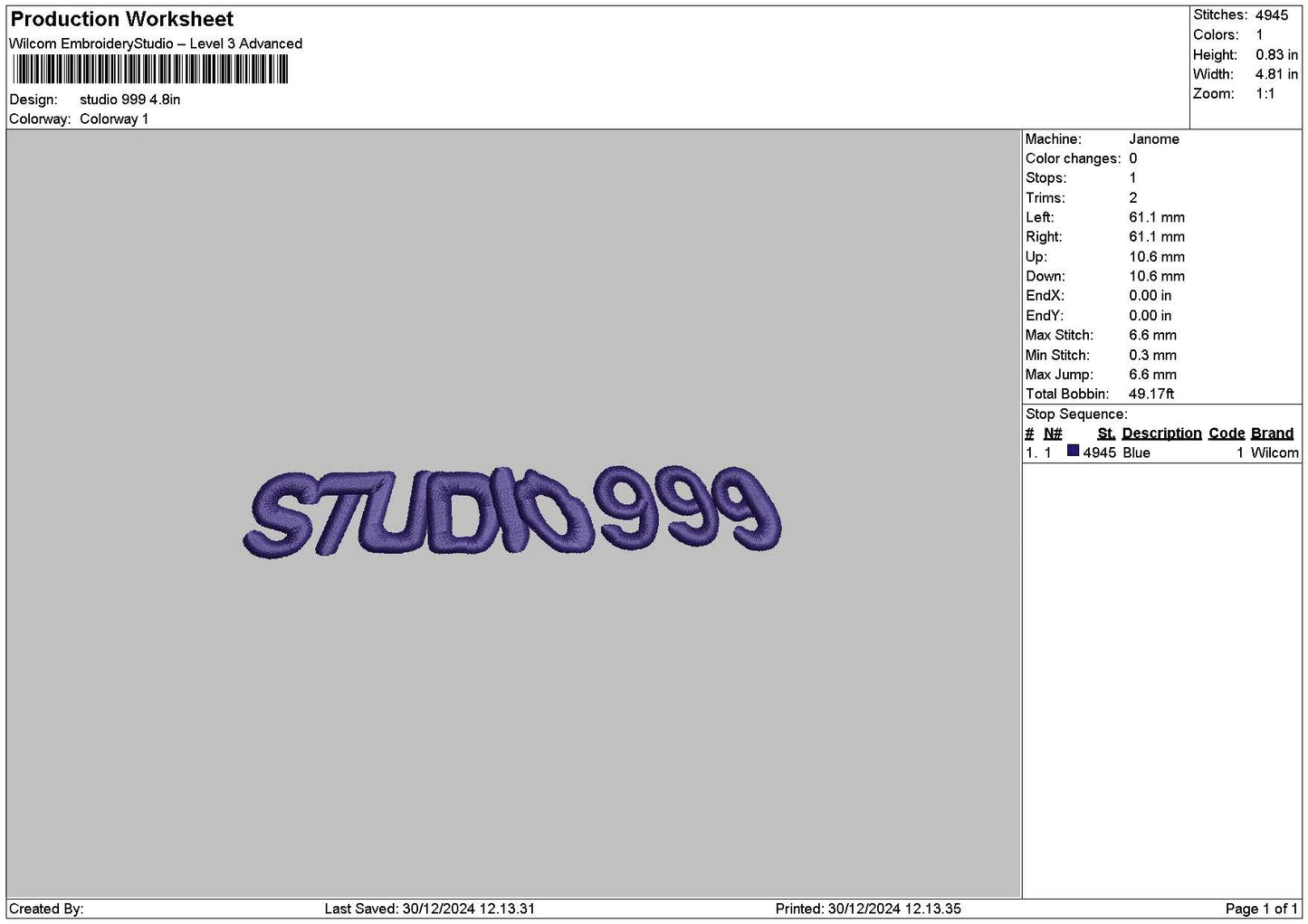 Studiotext 03 Embroidery File 6 sizes