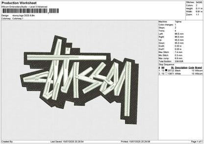 Stussy logo 2025 Embroidery File 6 size