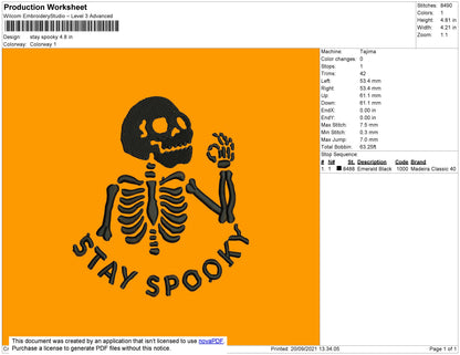Stay Spooky Embroidery File 4 size