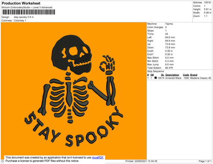 Stay Spooky Embroidery File 4 size