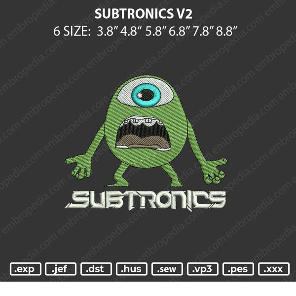 Subtronics V2 Embroidery File 6 sizes