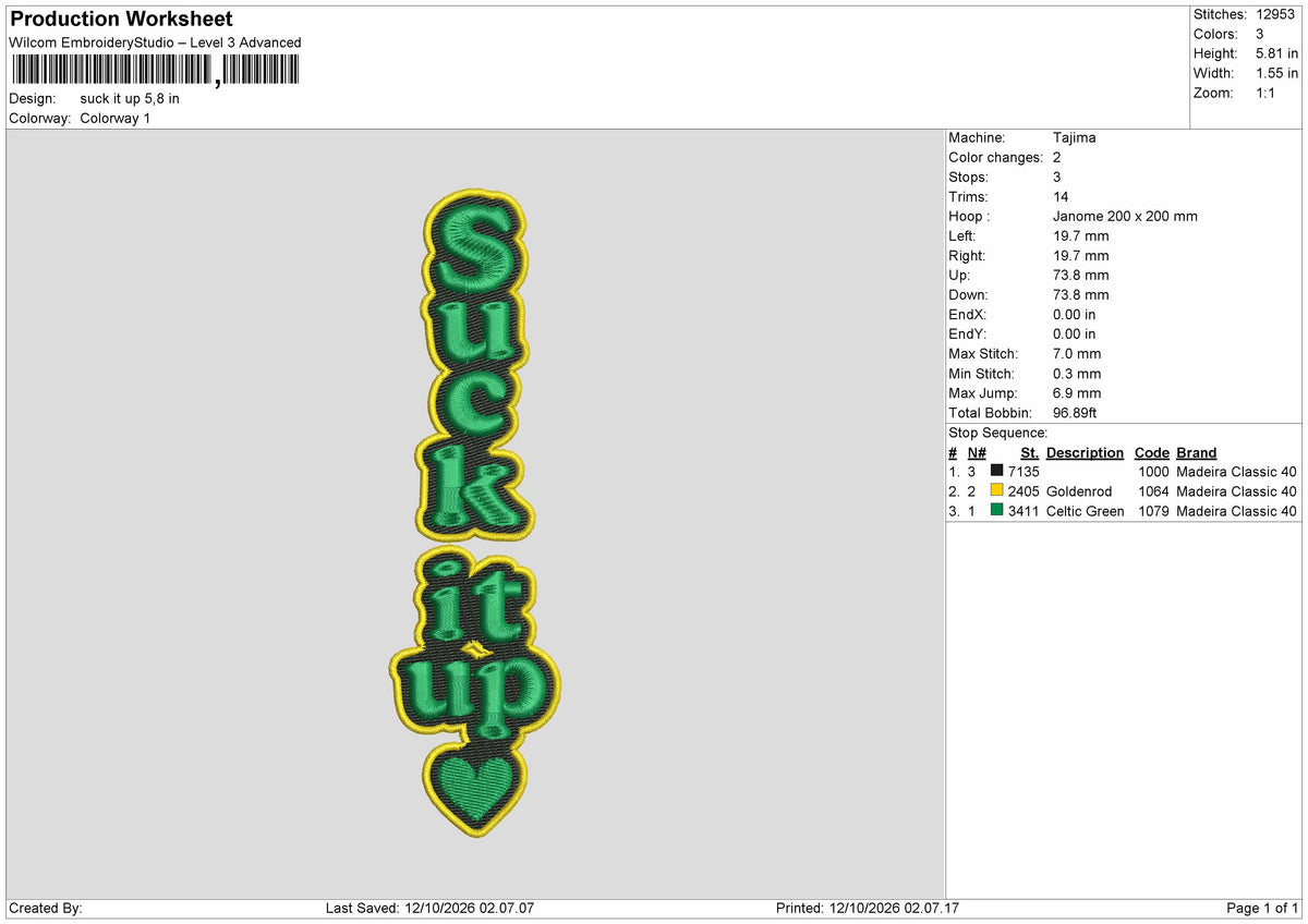 Suck Text 1210 Embroidery Machine Design File 6 sizes