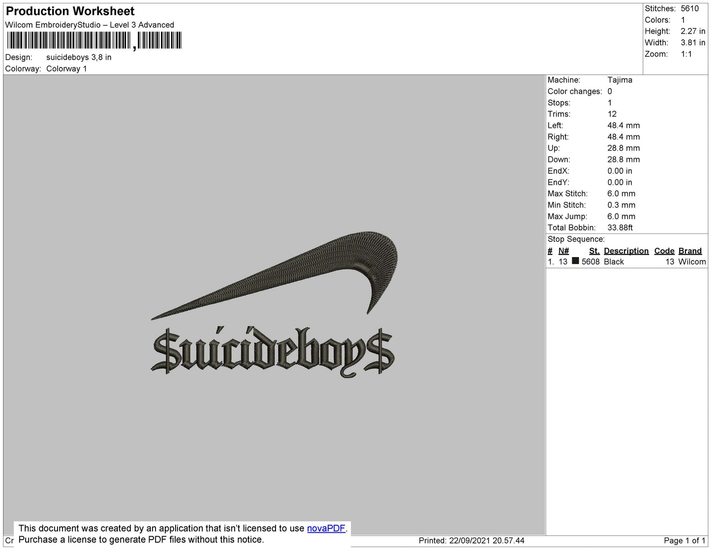 Suicideboys Swoosh Embroidery File 4 size