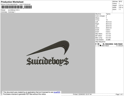 Suicideboys Swoosh Embroidery File 4 size